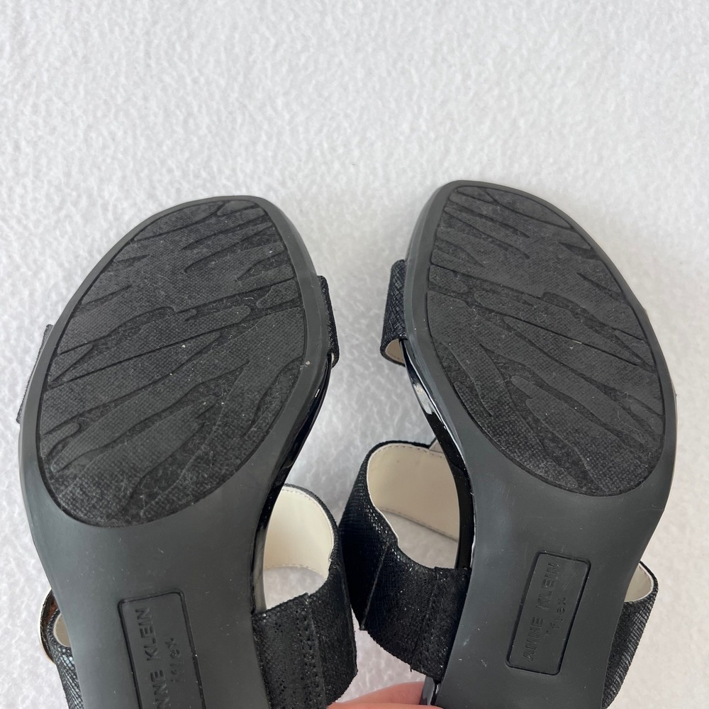 Anne Klein Nala Sandals Womens 8.5 Black 3" Block Heel Slide iflex Buckle - Picture 4 of 8